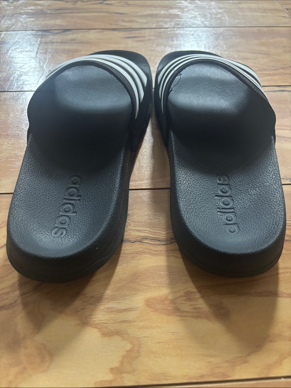 Adidas Black Slides with White Three-Stripes - Picture 6 of 8